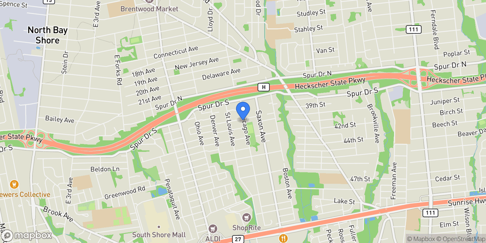 Map showing 1500 Chicago Avenue, Bay Shore, NY 11706, Bay Shore, New York, United States.