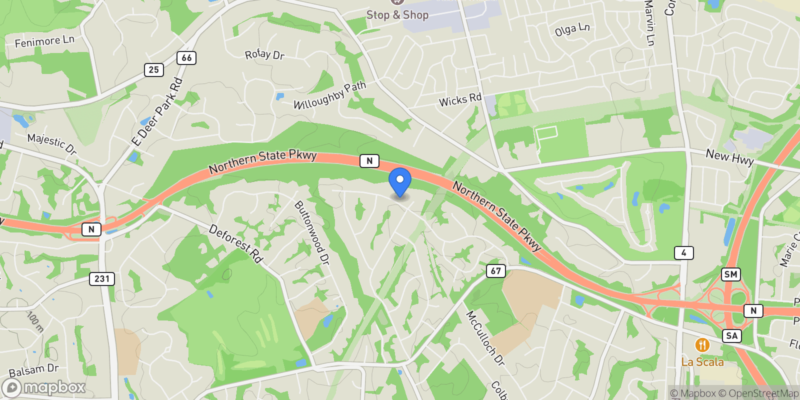 Map showing 41 Hearthstone Drive, Huntington Station, New York, United States.