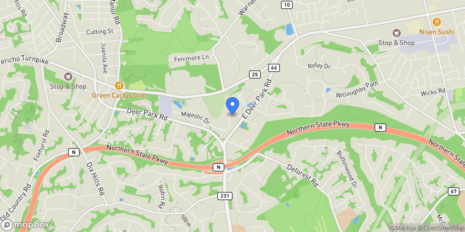 Map showing 1 Regency Lane, Huntington Station, New York, United States.