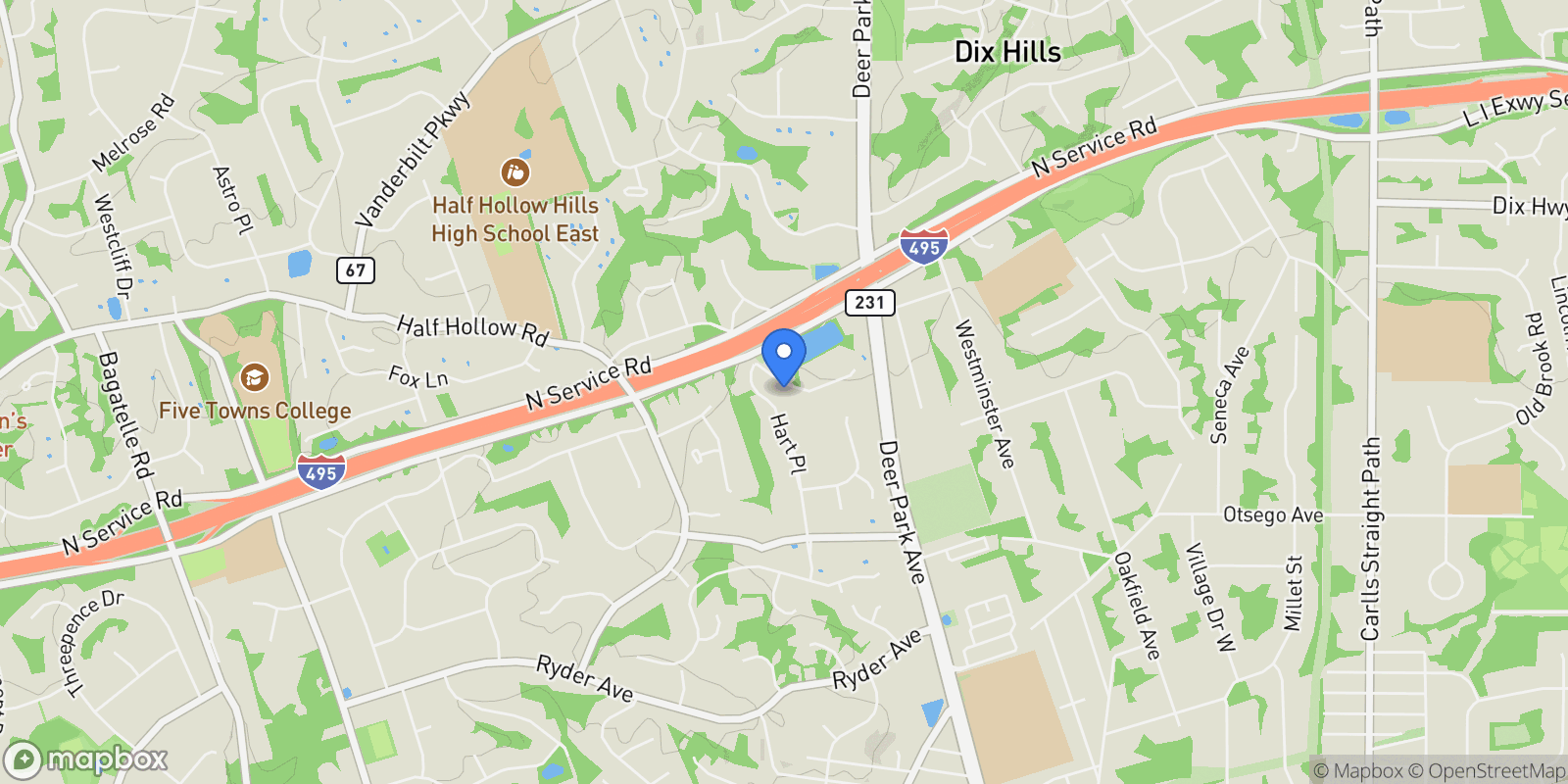 Map showing 115 Weeks Drive, Huntington Station, New York, United States.