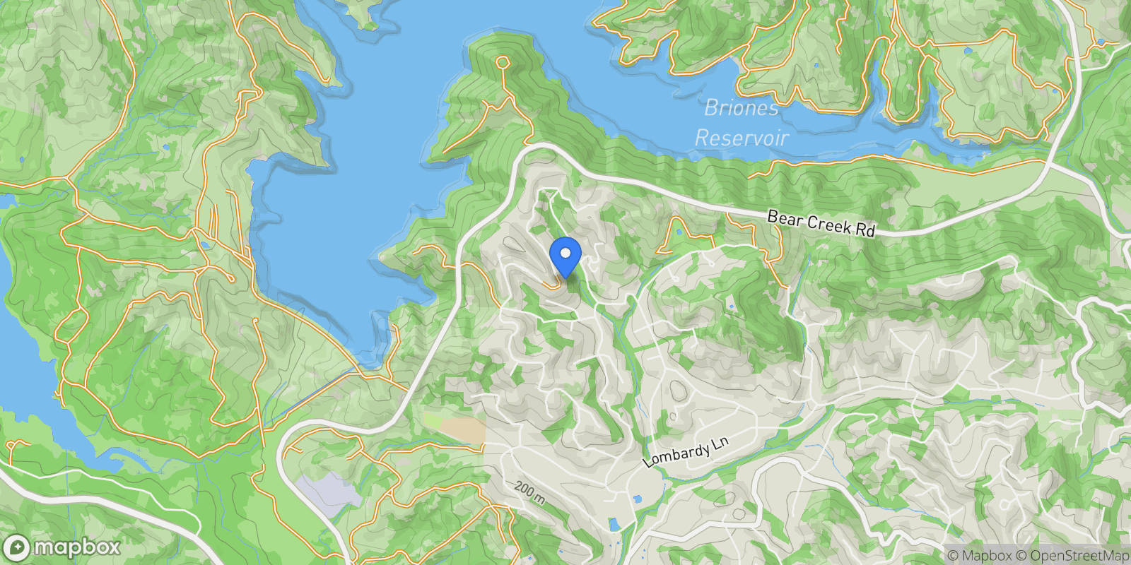 Map showing 233 Melody Ln, Orinda, California, United States.