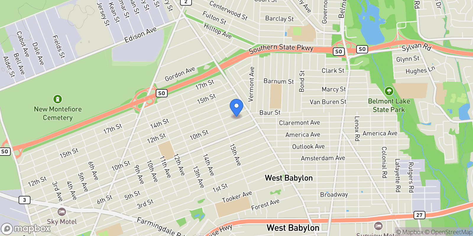 Map showing 1538 10th Street, West Babylon, NY 11704, West Babylon, New York, United States.