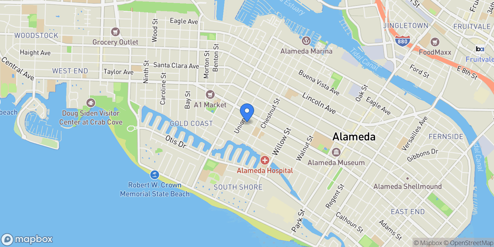 Map showing 1812 San Antonio Avenue, Alameda, California, United States.
