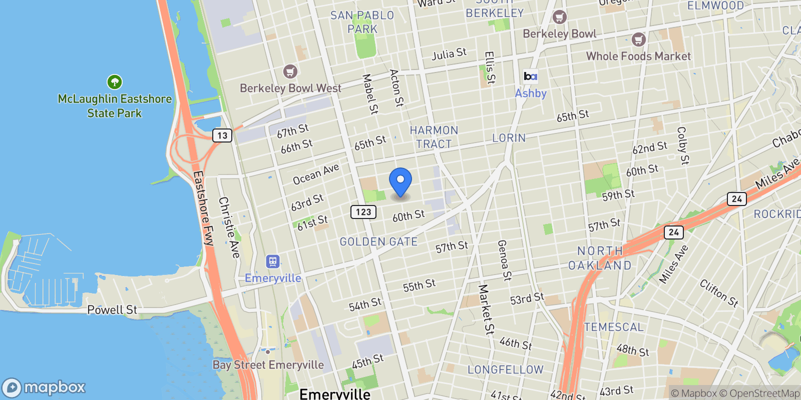 Map showing 1028 61st St, Oakland, California, United States.