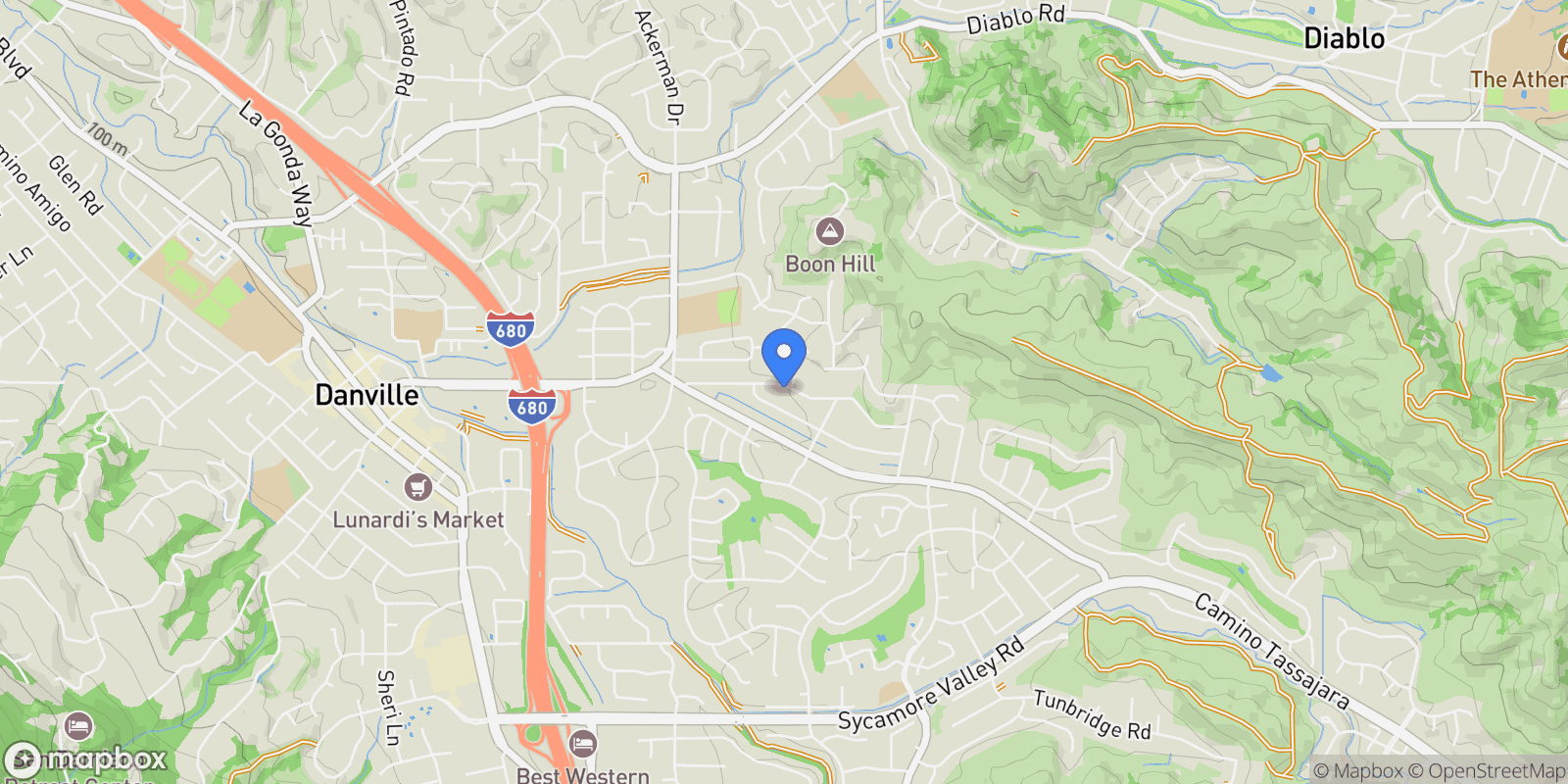 Map showing 166 Ramona Rd, Danville, California, United States.