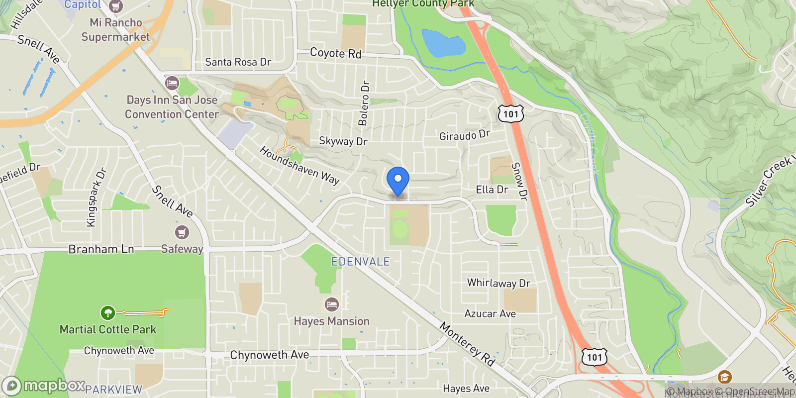 Map showing 4996 Eberly Dr, San Jose, California, United States.