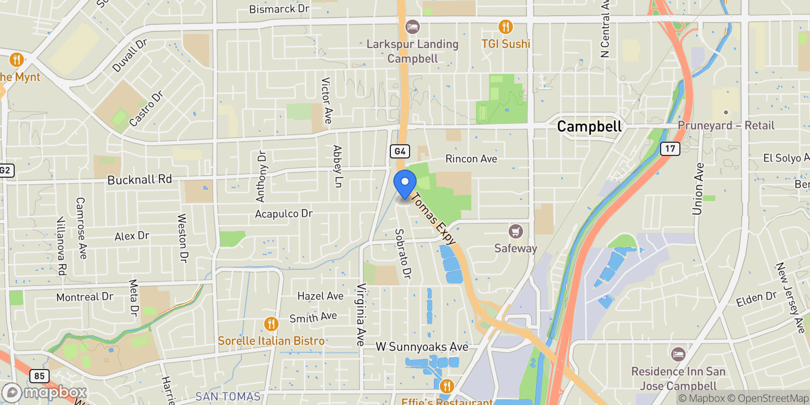 Map showing 605 Corliss Way, Campbell, California, United States.