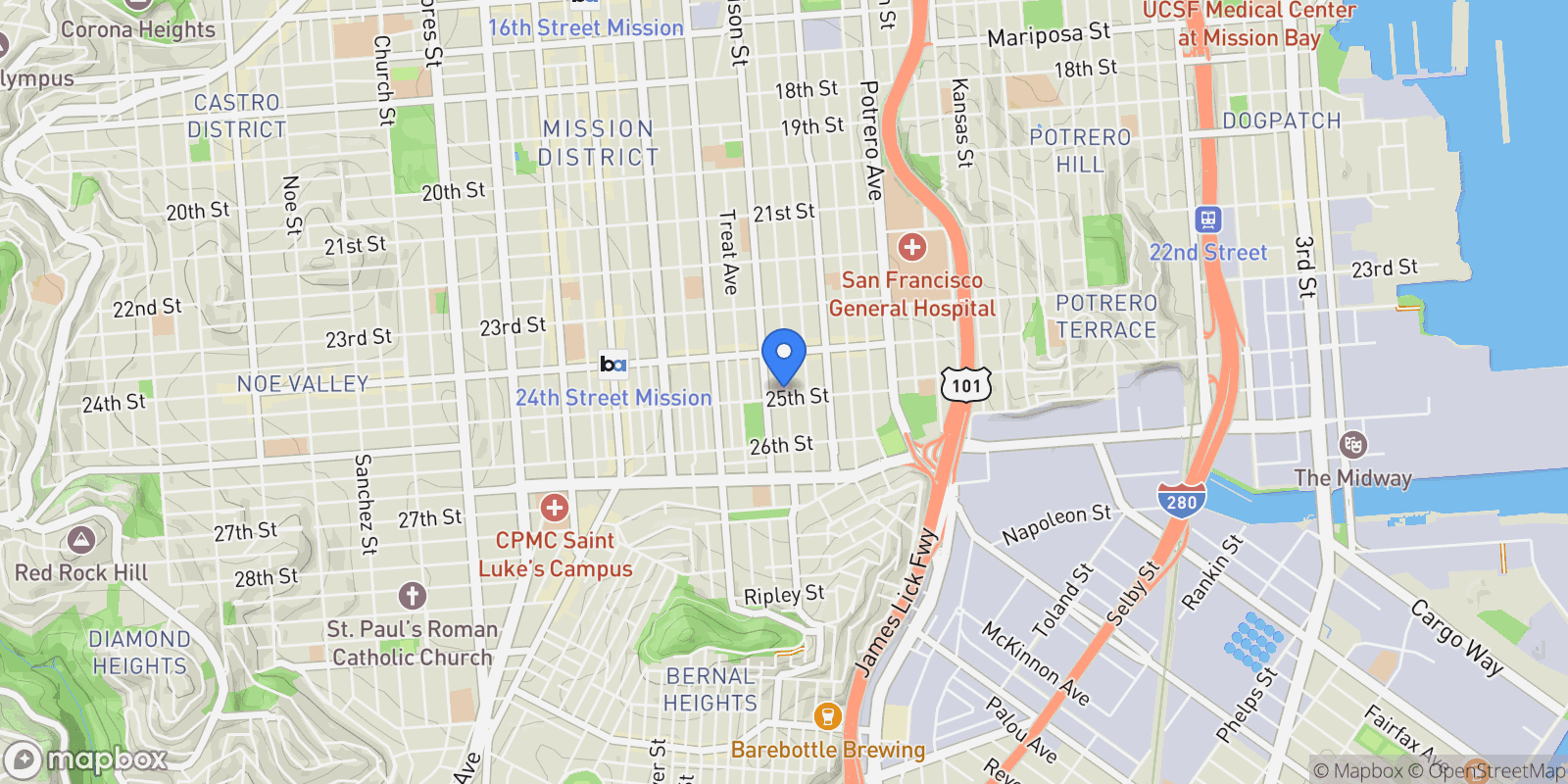 Map showing 3050-3052 25th Street, San Francisco, California, United States.