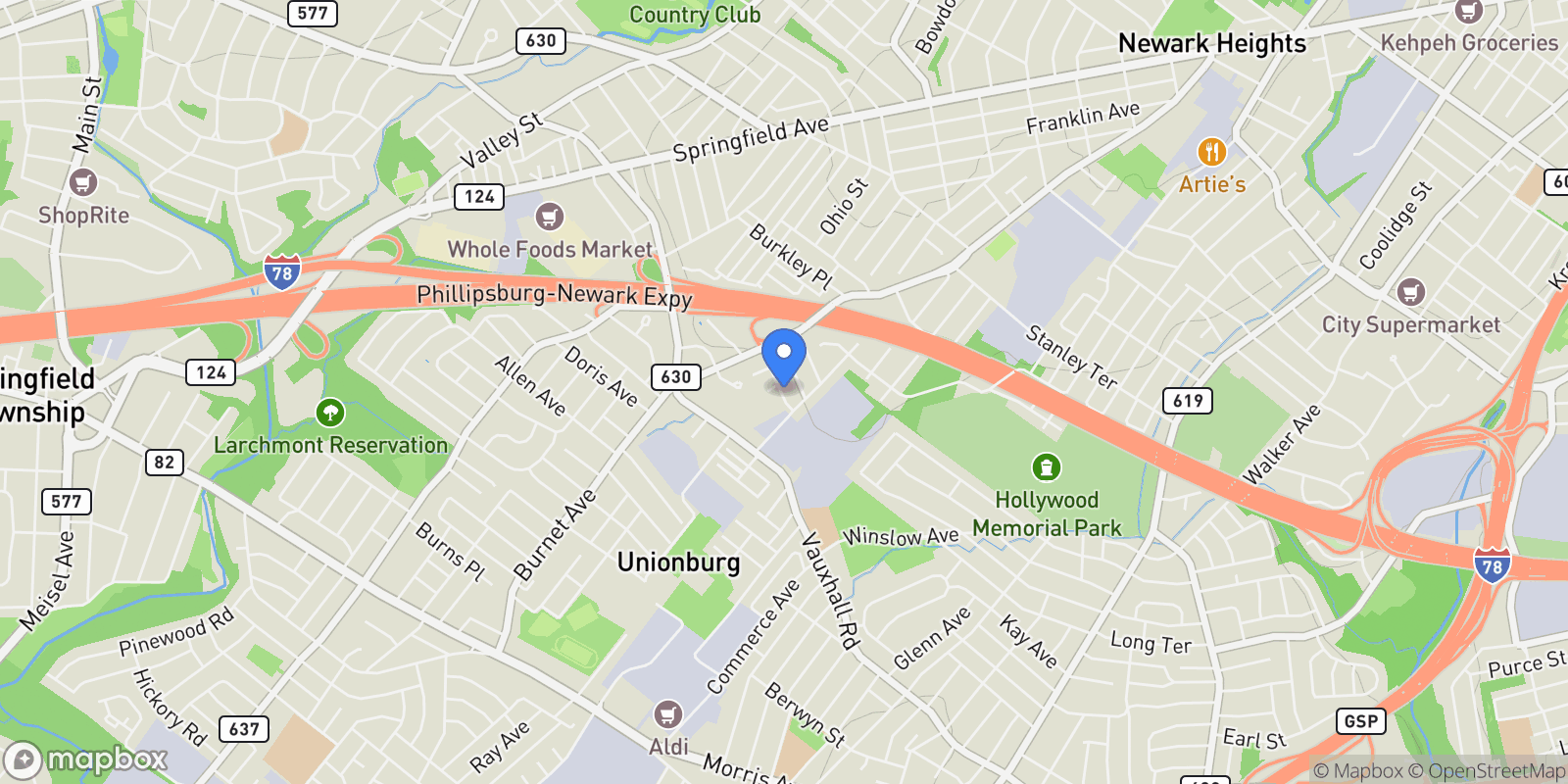 Map showing 2265 Copper Hill Drive, Union, NJ 07083, Union, New Jersey, United States.