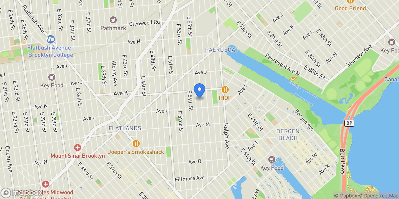 Map showing 1258 E 56th St, New York, New York, United States.