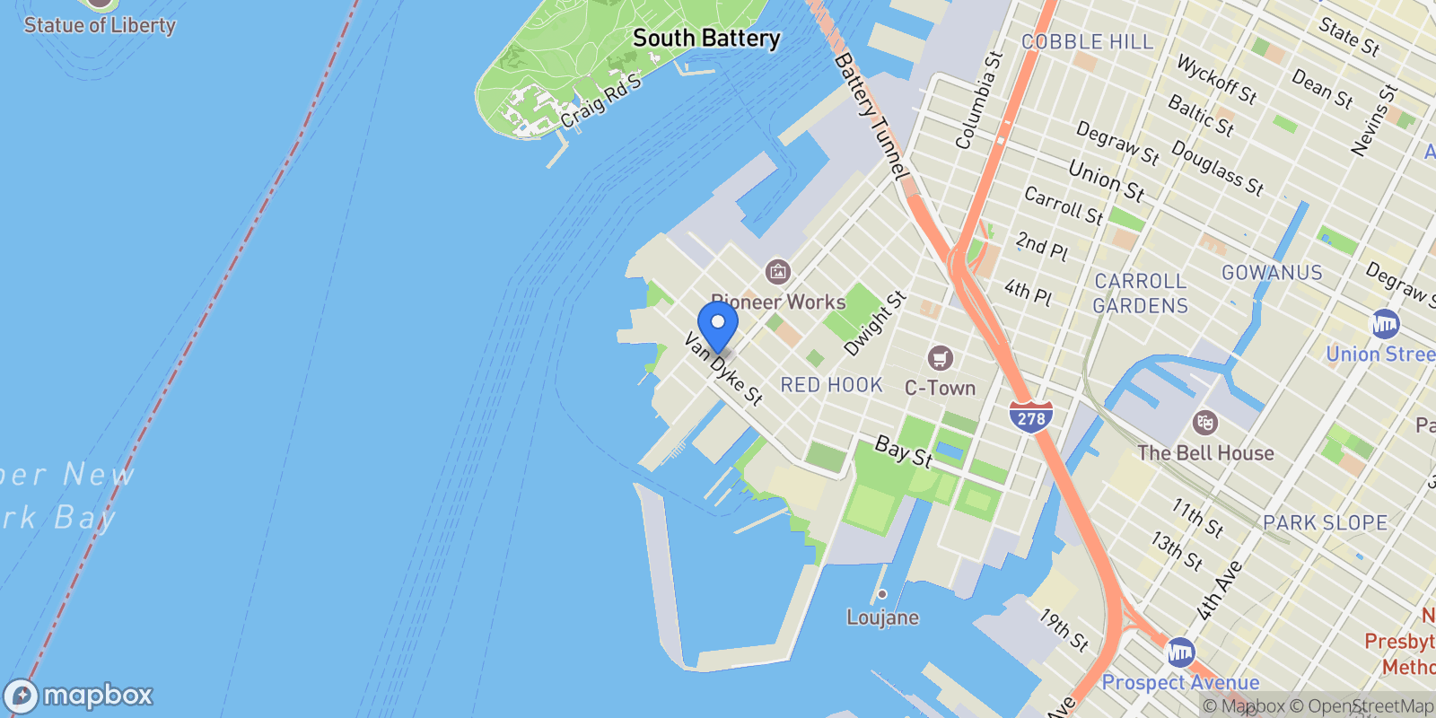 Map showing 130 Van Dyke St, New York, New York, United States.
