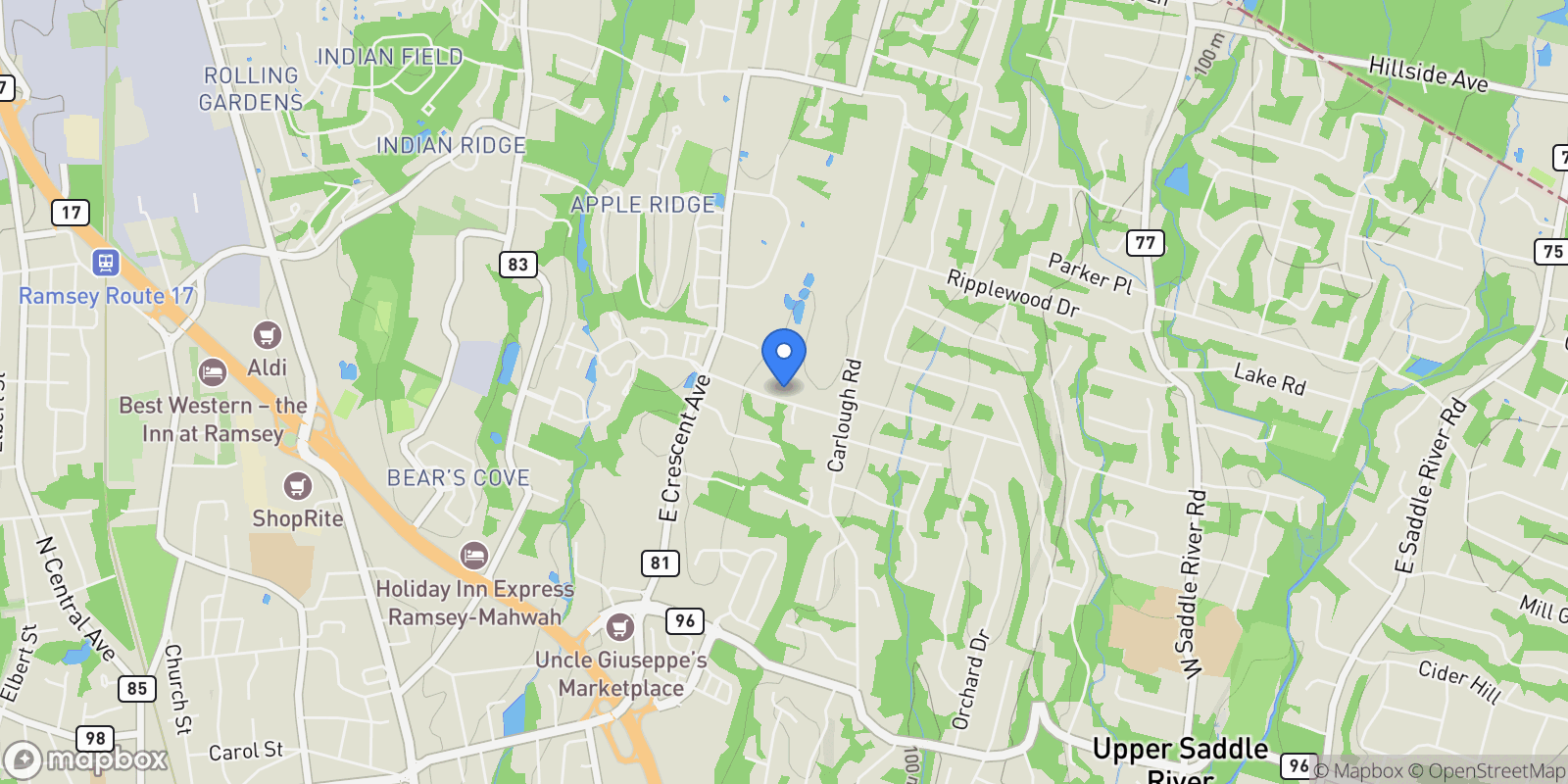 Map showing 19 Meadowbrook Road, Upper Saddle River, NJ, 07458, USA, Saddle River, New Jersey, United States.
