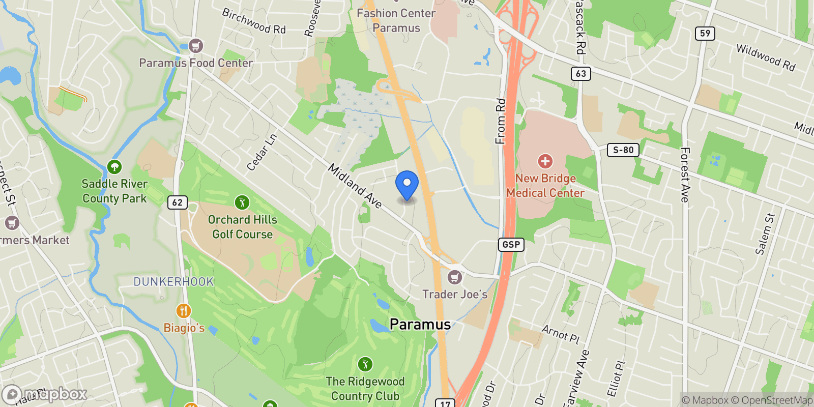 Map showing 16 Columbine Road, Paramus, NJ, 07652, USA, Paramus, New Jersey, United States.