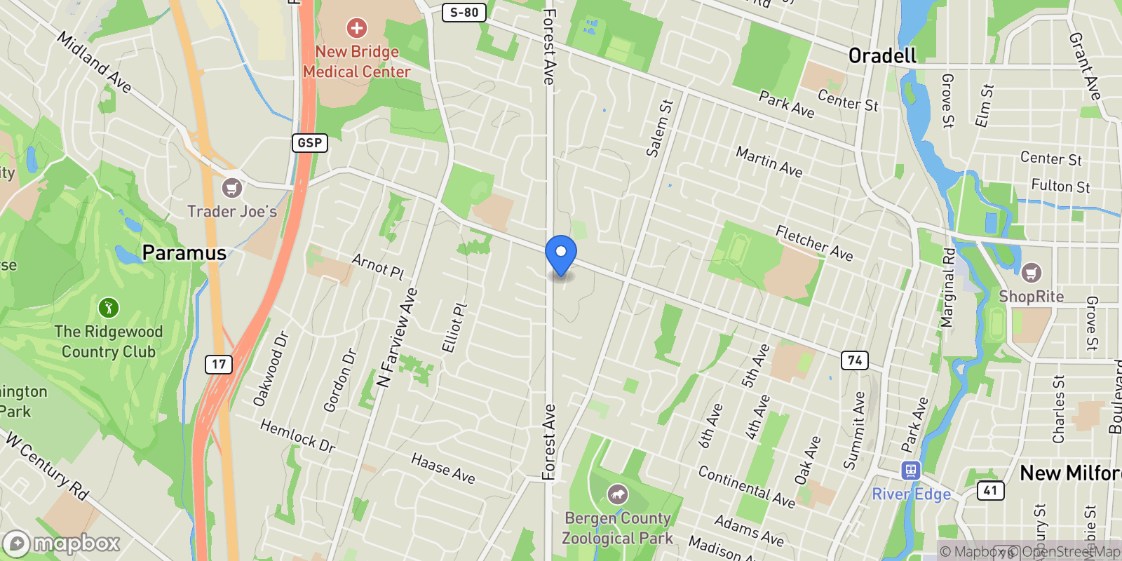 Map showing 415 Bailey Road, Paramus, NJ, 07652, USA, Paramus, New Jersey, United States.