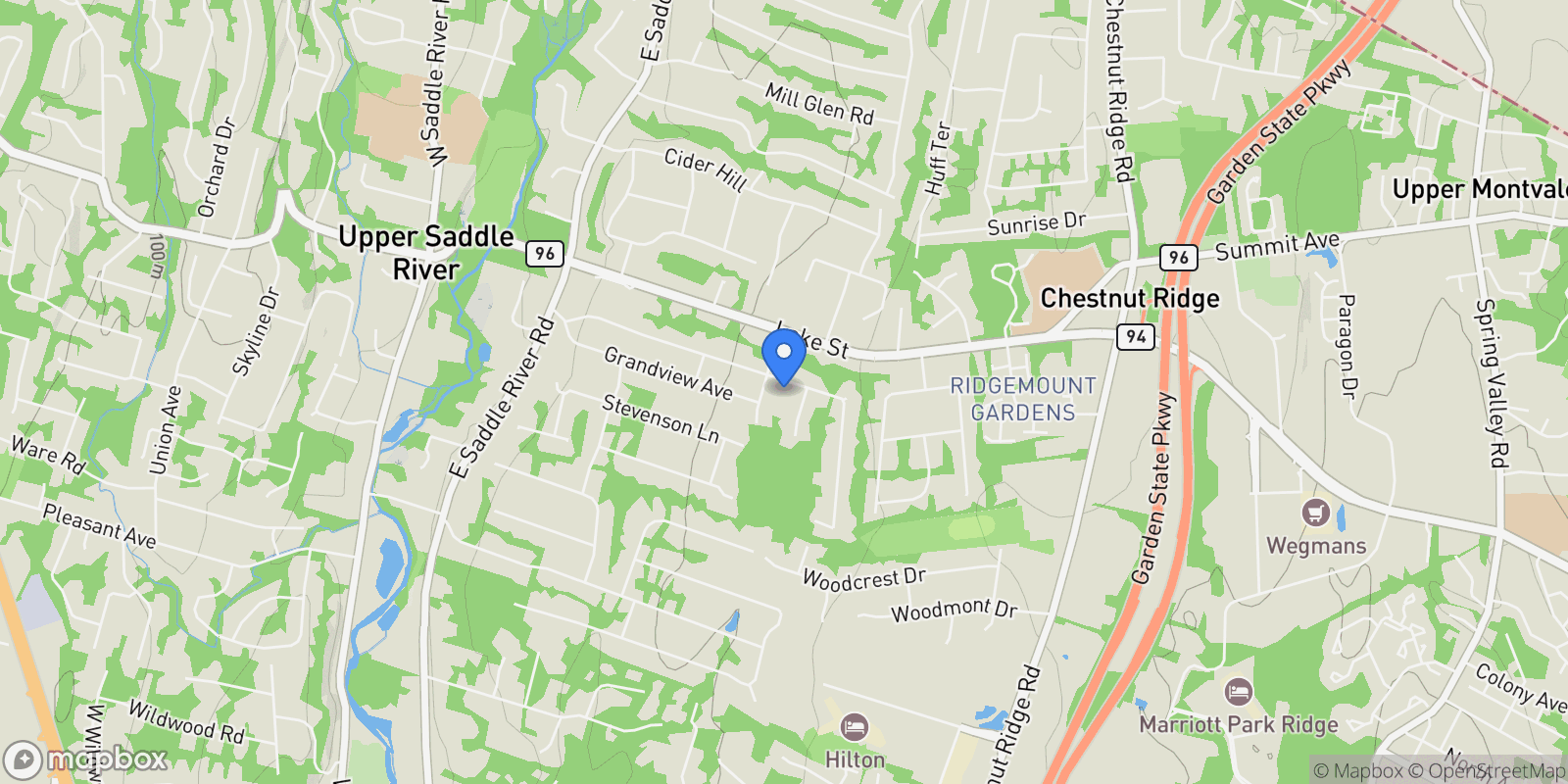 Map showing 70 Oak Drive, Upper Saddle River, NJ, 07458, USA, Saddle River, New Jersey, United States.