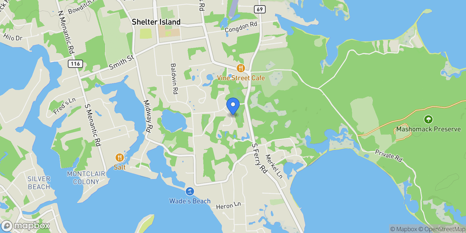 Map showing 7 Fox Hollow Run, Shelter Island, New York, United States.