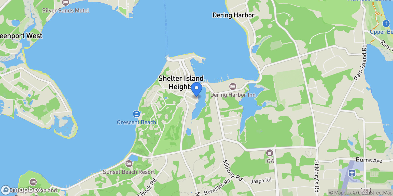 Map showing 7 Locust Avenue & 4 Meadow Place, Shelter Island Heights, New York, United States.