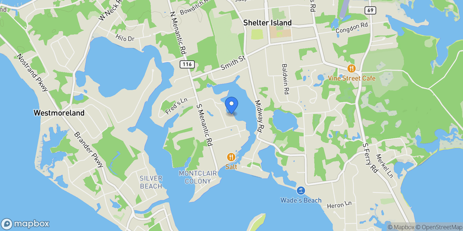 Map showing 11 Dickerson Drive, Shelter Island, New York, United States.