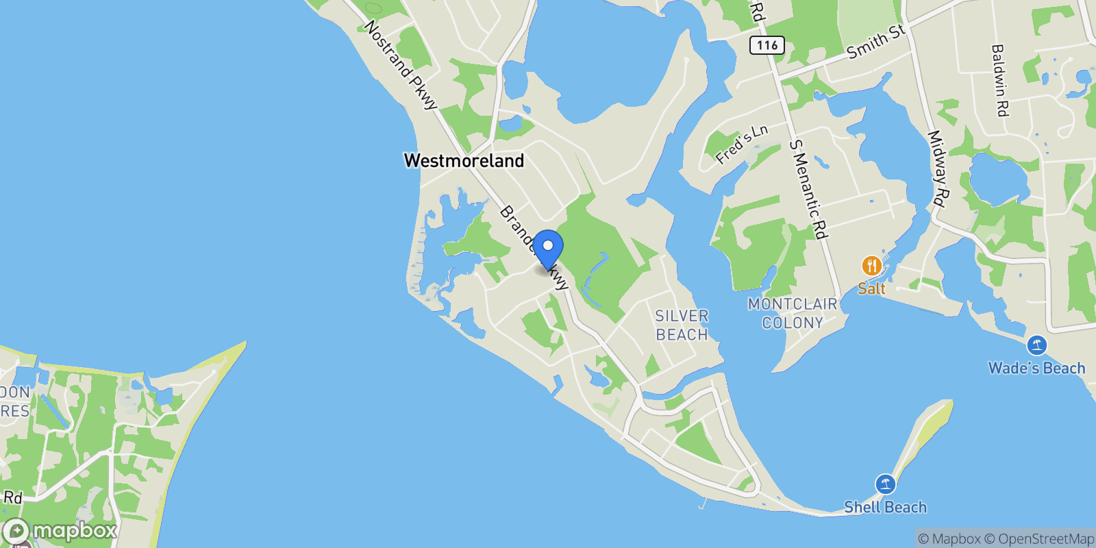 Map showing 30 Brander Parkway, Shelter Island Heights, New York, United States.