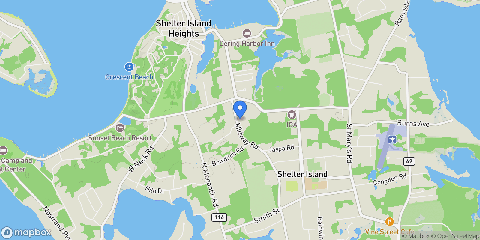 Map showing 66A North Midway Road, Shelter Island, New York, United States.