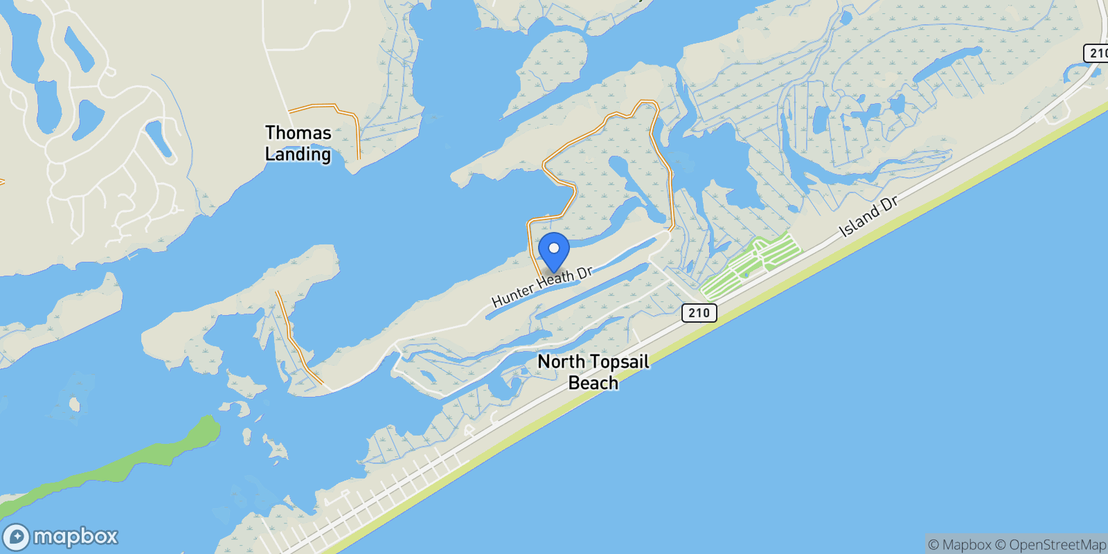 Map showing 4 Hunter Heath Drive, North Topsail Beach, NC 28460, North Topsail Beach, North Carolina, United States.