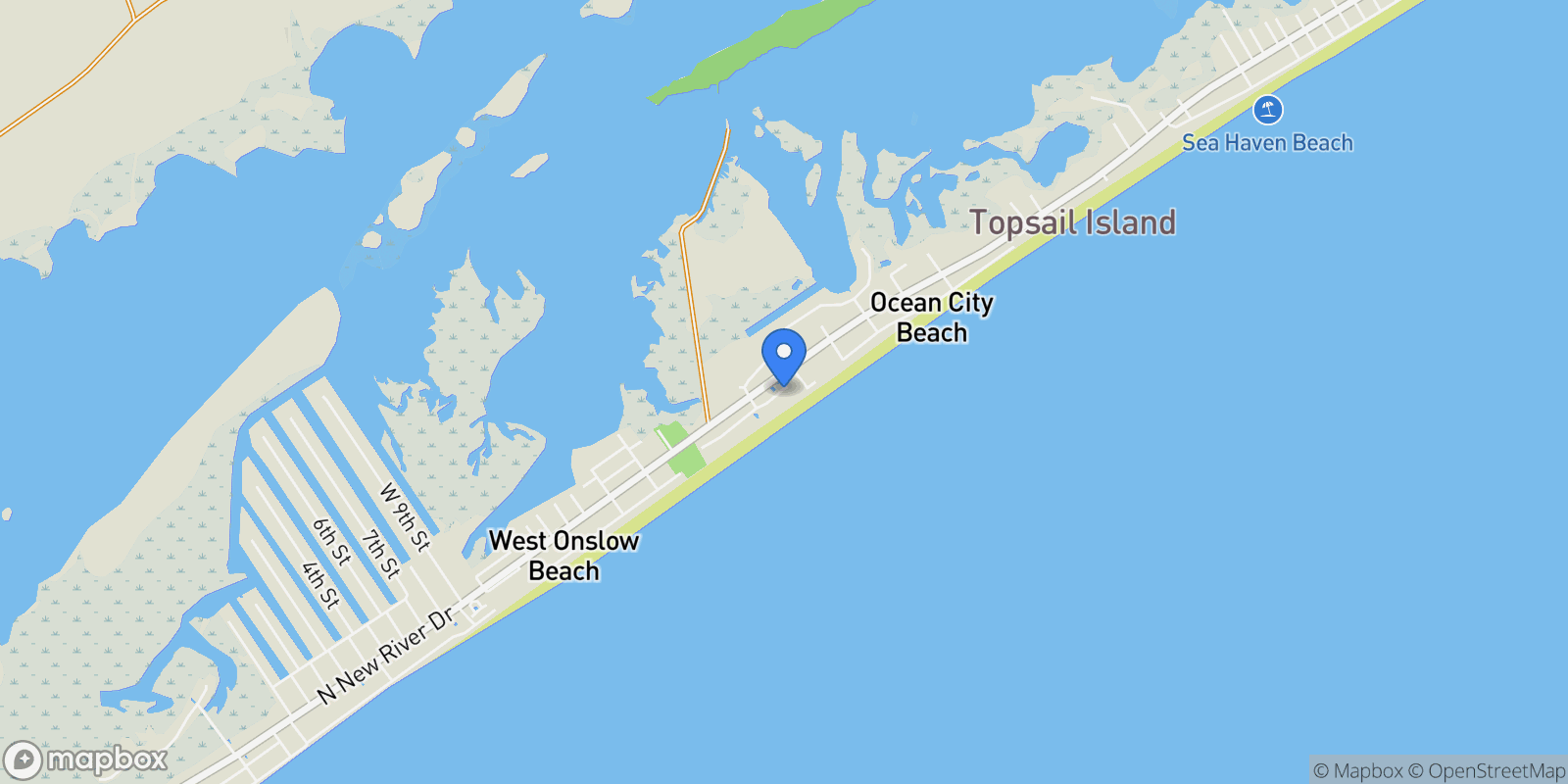 Map showing 124 N Permuda Wynd Drive, North Topsail Beach, NC 28460, North Topsail Beach, North Carolina, United States.