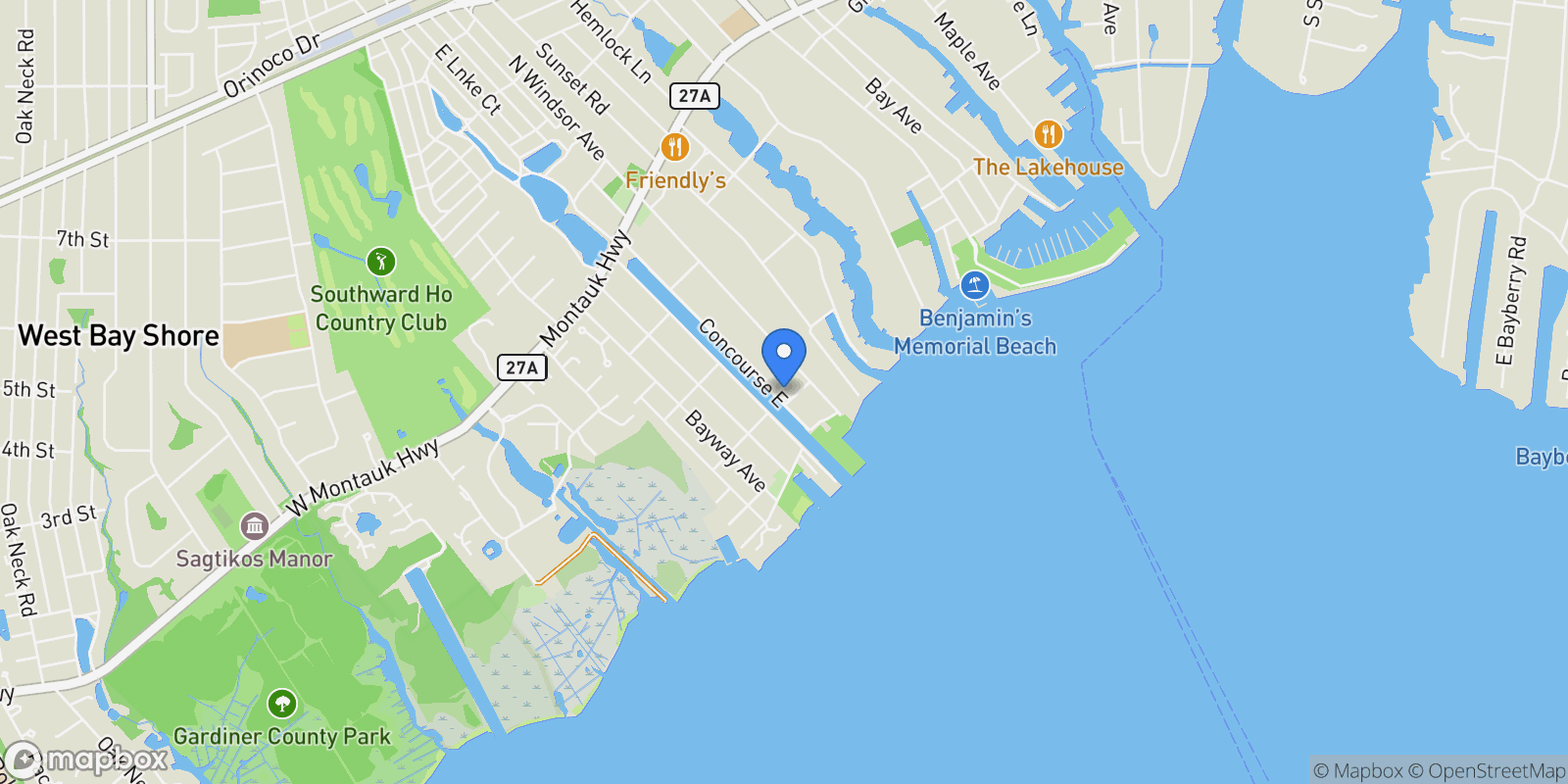 Map showing 52 Concourse E, Brightwaters, New York, United States.