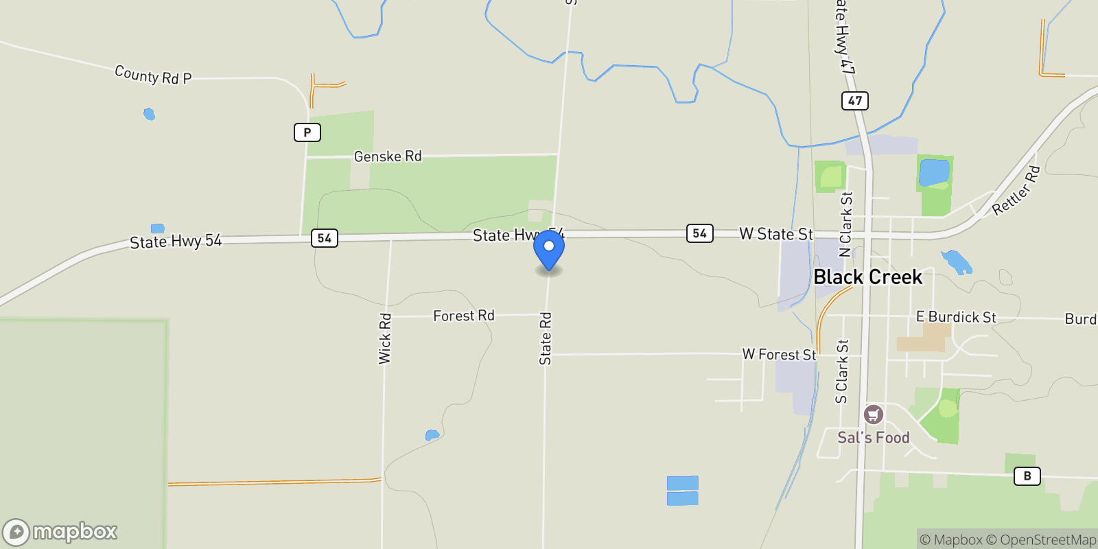 Map showing State Road, Black Creek, WI 54106, Black Creek, WI, United States.