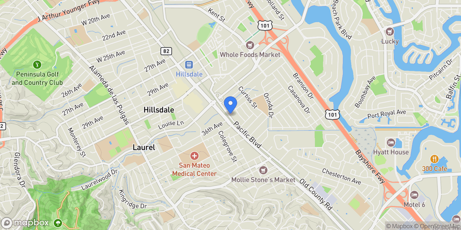 Map showing 3605 Pacific Boulevard , San Mateo, CA 94403, San Mateo, California, United States.