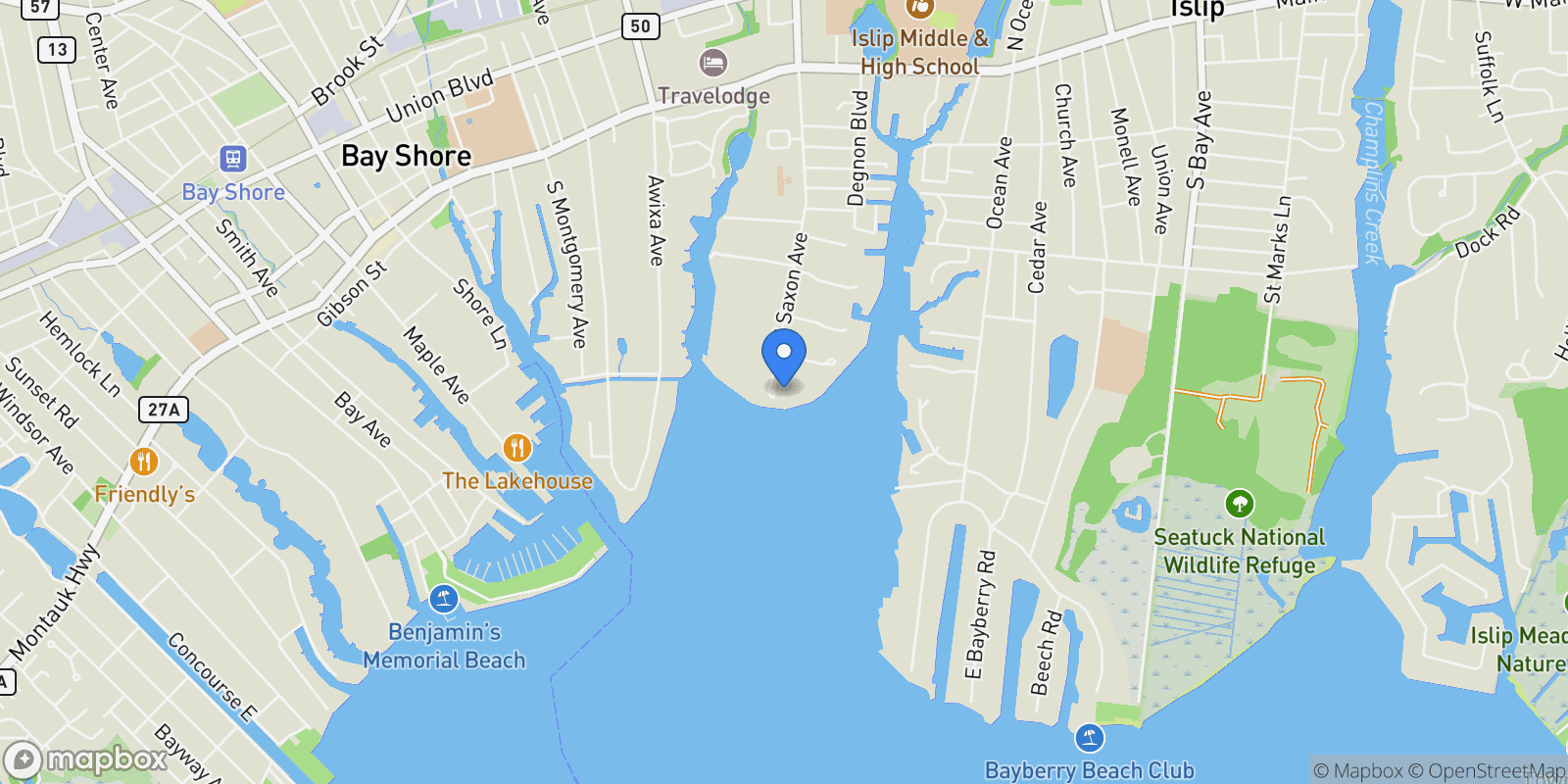 Map showing 115 S Saxon Avenue, Bay Shore, New York, United States.