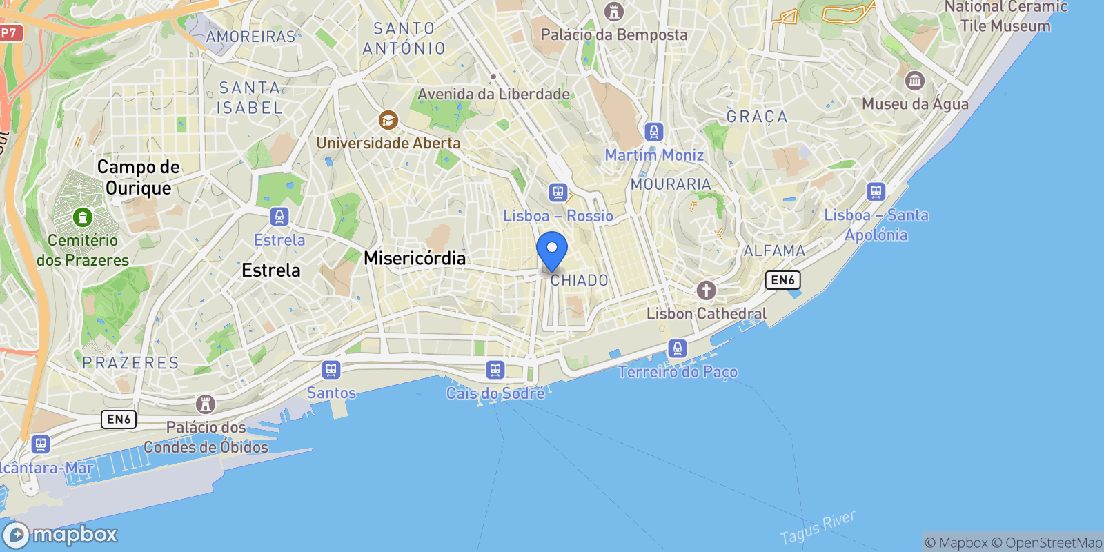 Map showing Chiado, 1200-445 Lisboa, Portugal, Santa Maria Maior, Lisbon, Portugal.