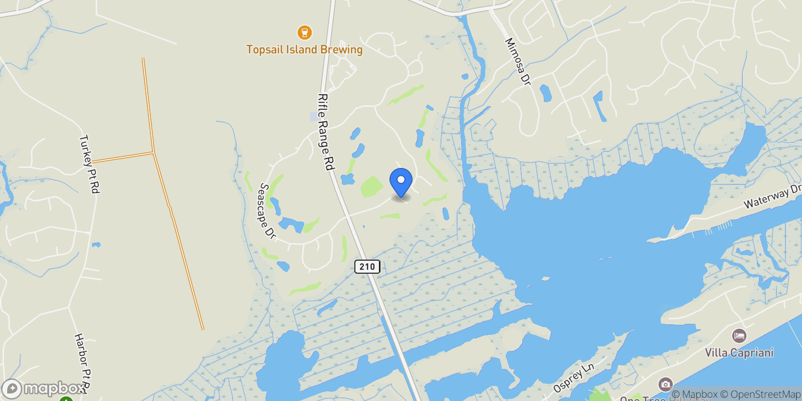 Map showing 107 Sea Turtle Cove, Sneads Ferry, NC 28460, North Topsail Beach, North Carolina, United States.