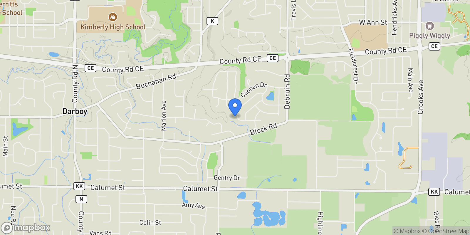 Map showing 592 Cornrow Lane, Combined Locks, WI 54113, Combined Locks, Wisconsin, United States.