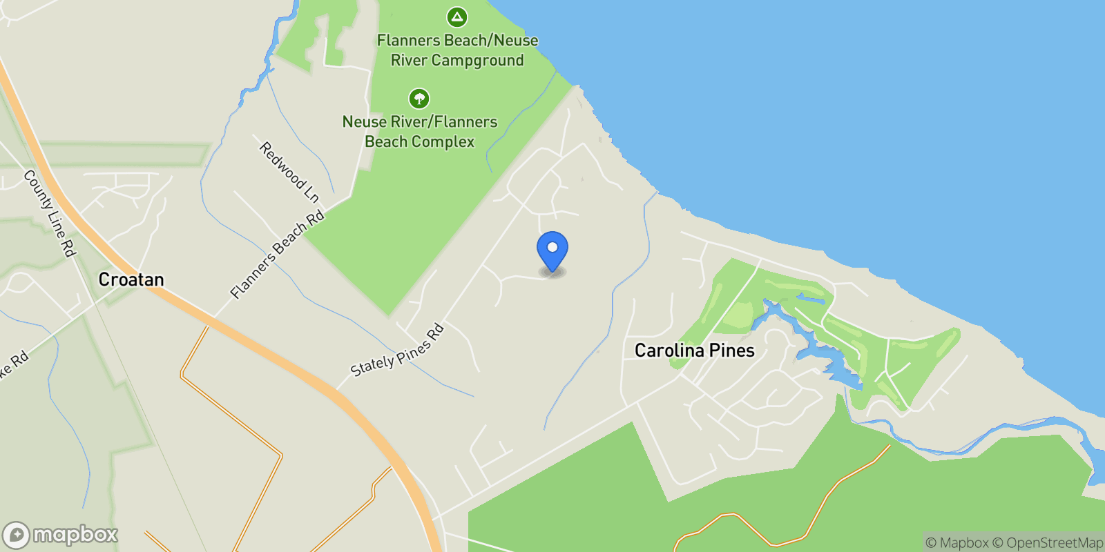 Map showing 102 Ridgewood Trail, New Bern, NC 28560, New Bern, North Carolina, United States.
