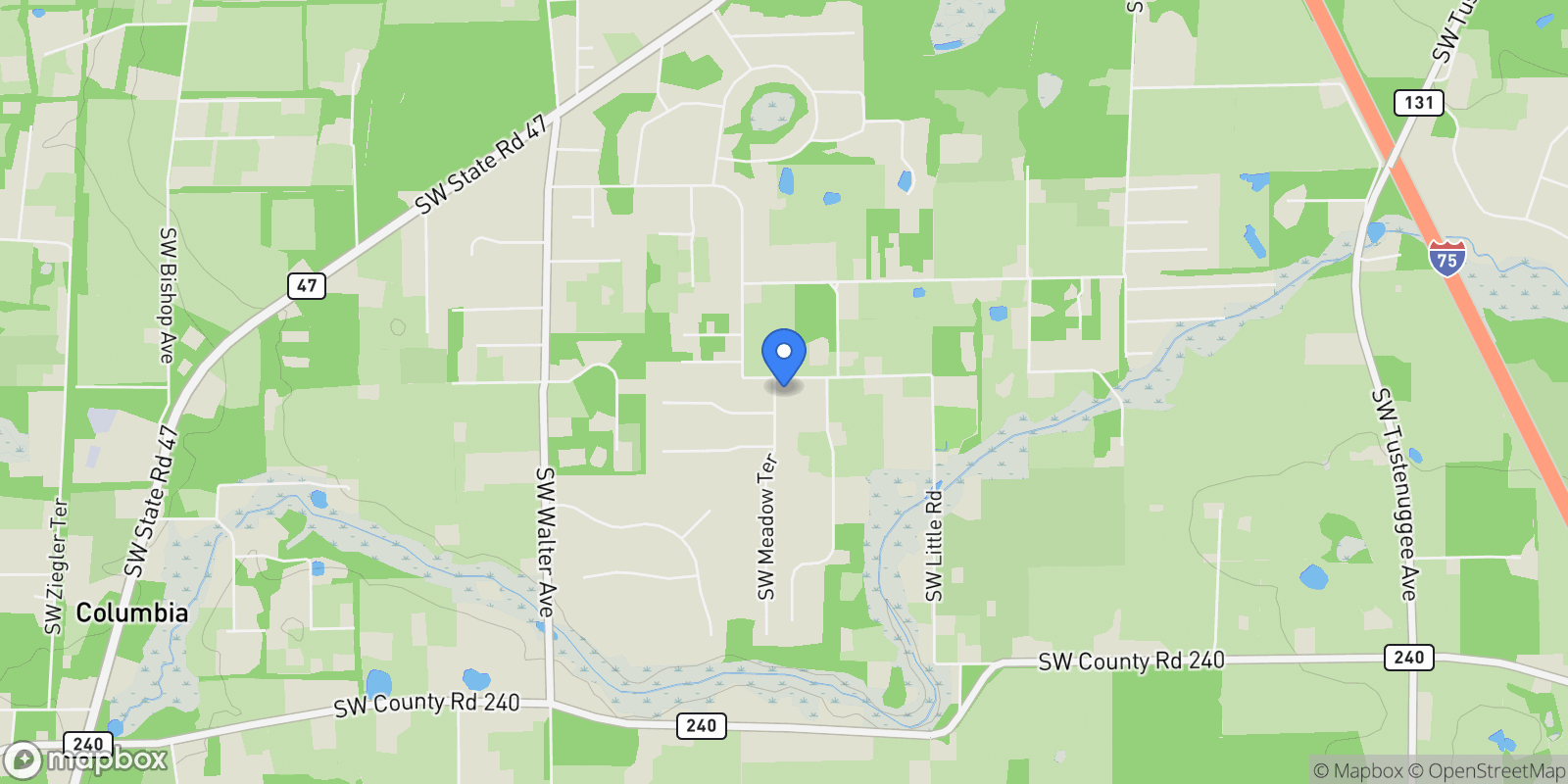 Map showing 137 SW MEADOW TERRACE, Lake City, Florida, United States.