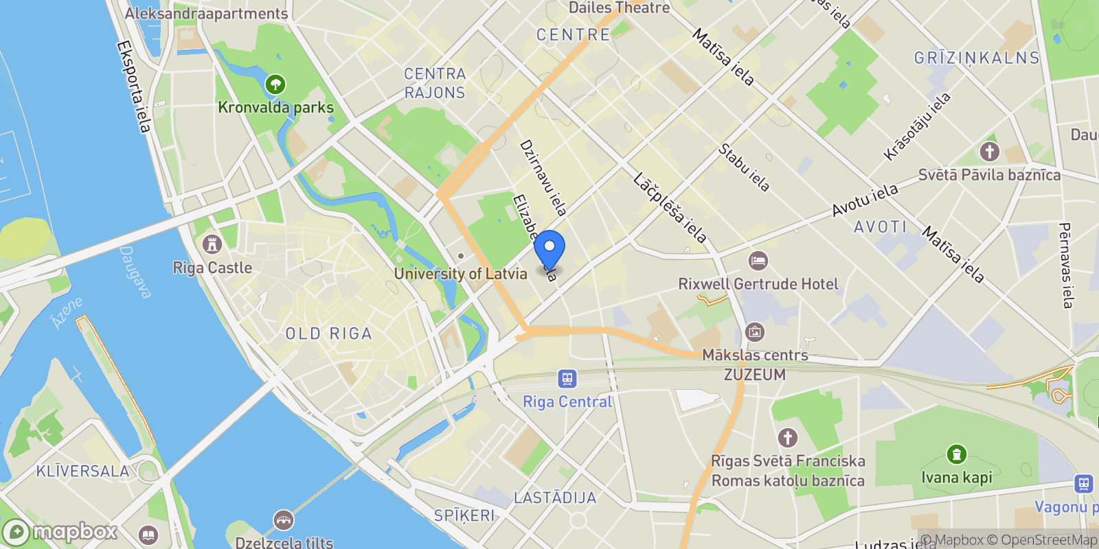 Map showing Elizabetes 22, Riga, Latvia.