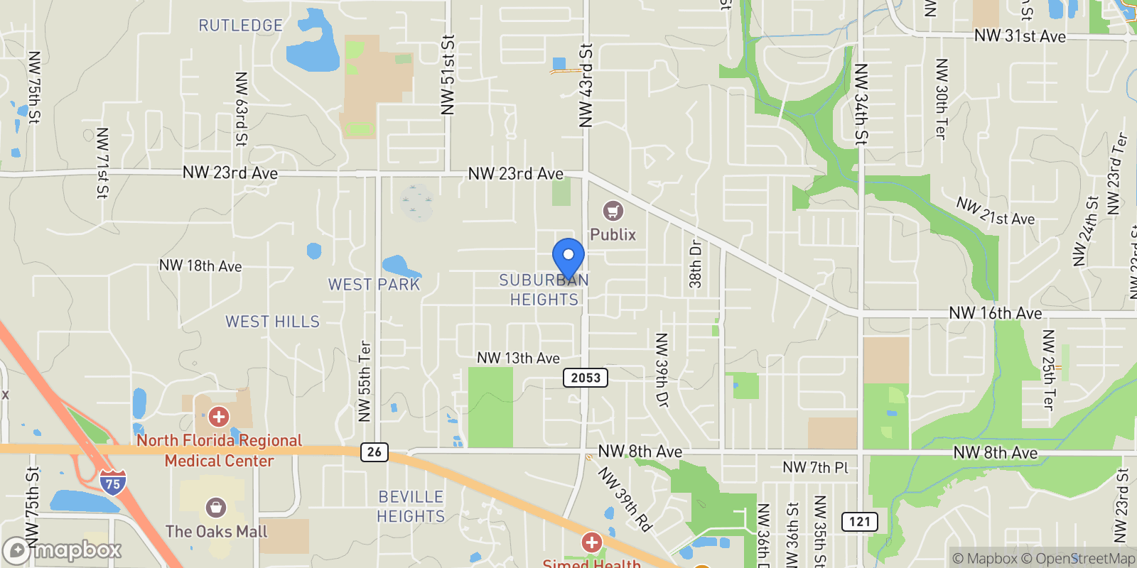 Map showing 4400 NW 17TH PLACE, Gainesville, Florida, United States.