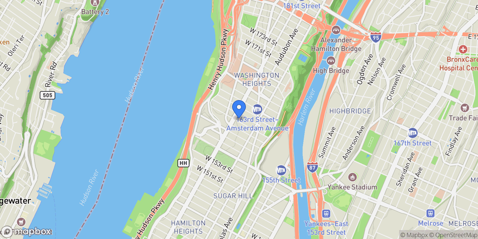 Map showing 551 West 160th Street 5B, New York, NY 10032, New York, New York, United States.