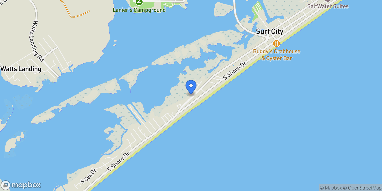 Map showing 1125 S Topsail Drive, Surf City, NC 28445, Surf City, North Carolina, United States.