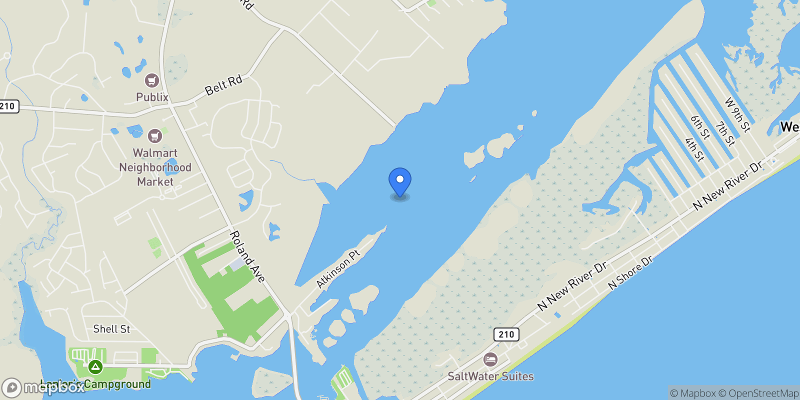 Map showing 106 Mesa Lane, Surf City, NC 28445, Surf City, North Carolina, United States.