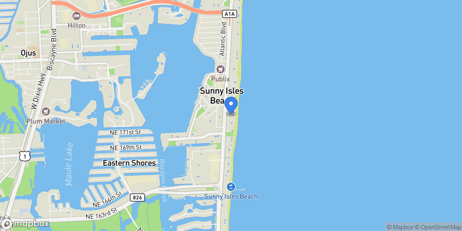 Map showing 17749 Collins Ave 802, Golden Beach, Florida, United States.