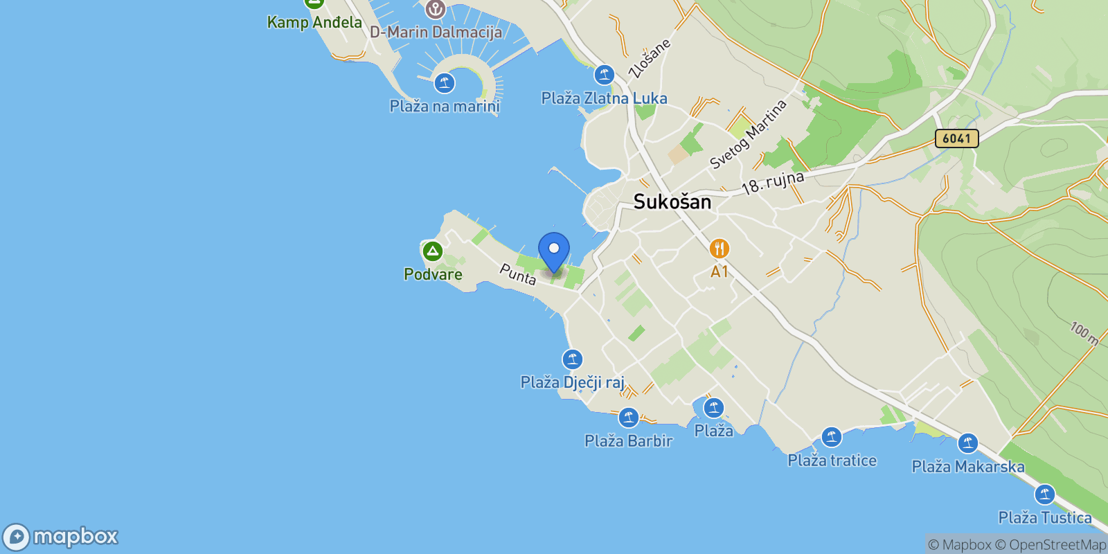 Map showing Punta 28, 23206, Sukošan, Croatia, Sukosan, Zadar County, Croatia.