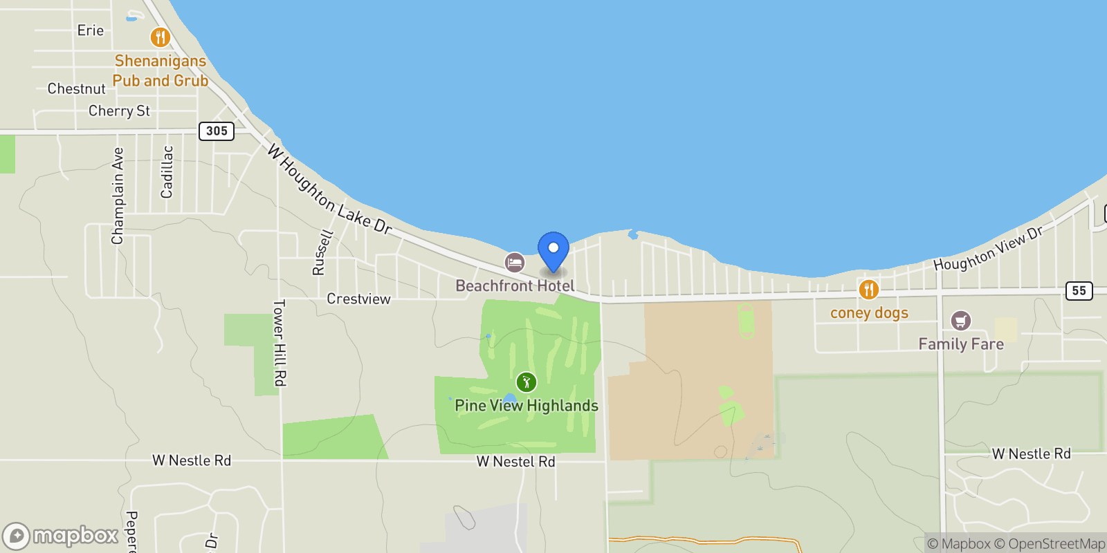 Map showing 4860 W Houghton Lk, Houghton Lake, MI 48629, Roscommon Township, Michigan, United States.