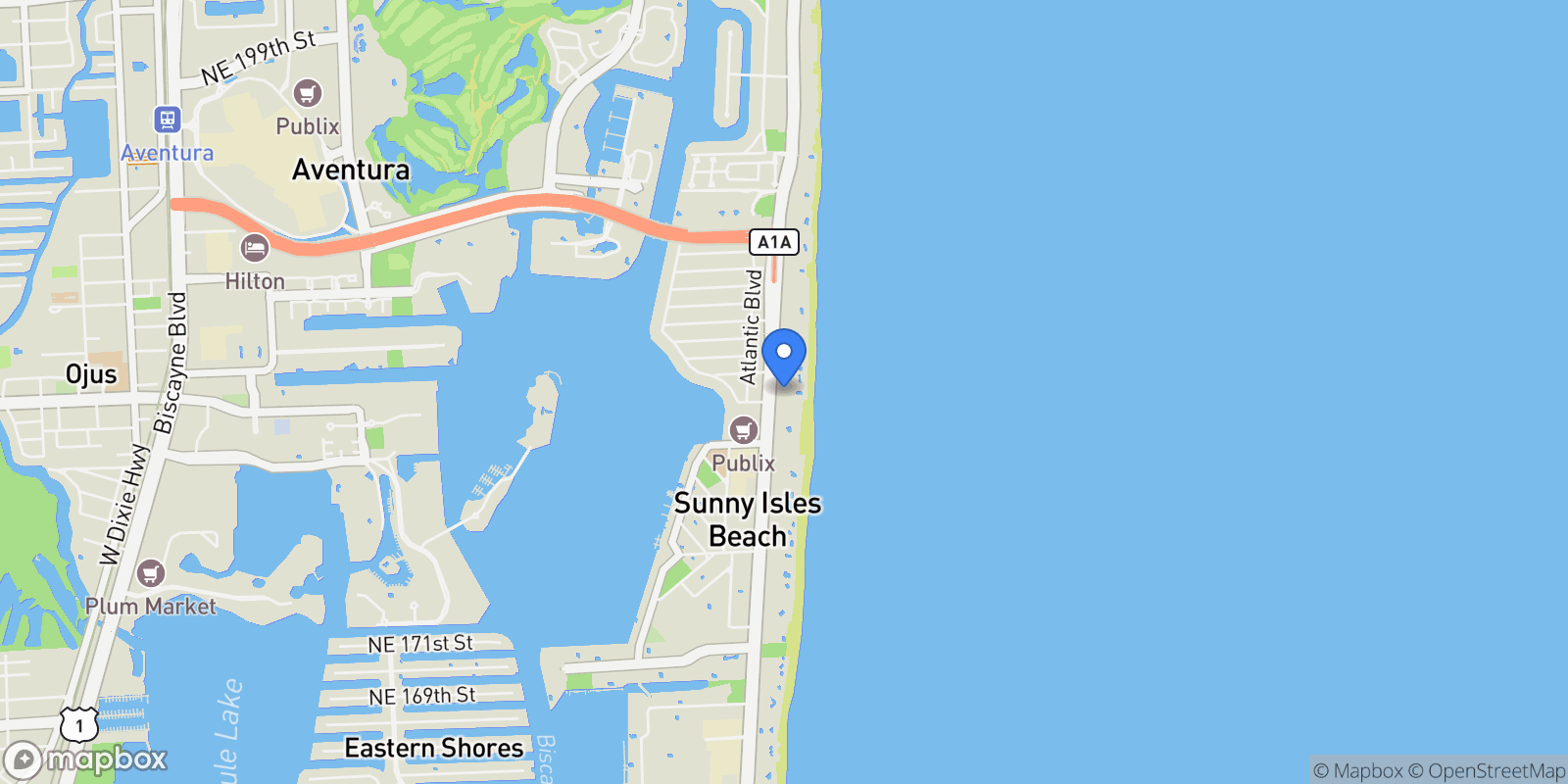 Map showing 18501 Collins Ave 1104, Golden Beach, Florida, United States.