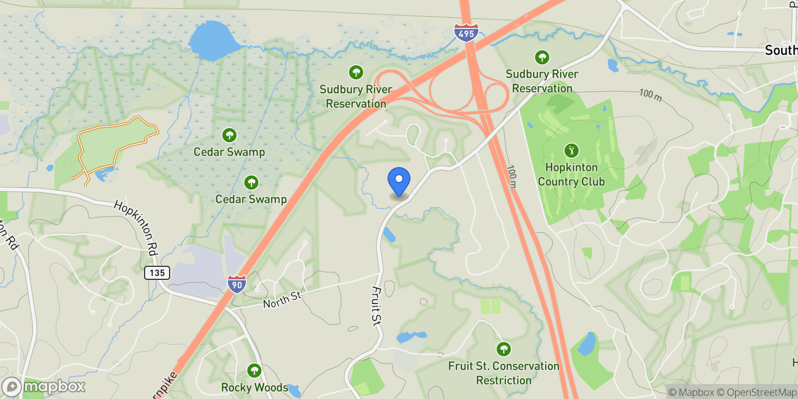 Map showing 135 Fruit Street , Hopkinton, MA 01748, Hopkinton, Massachusetts, United States.