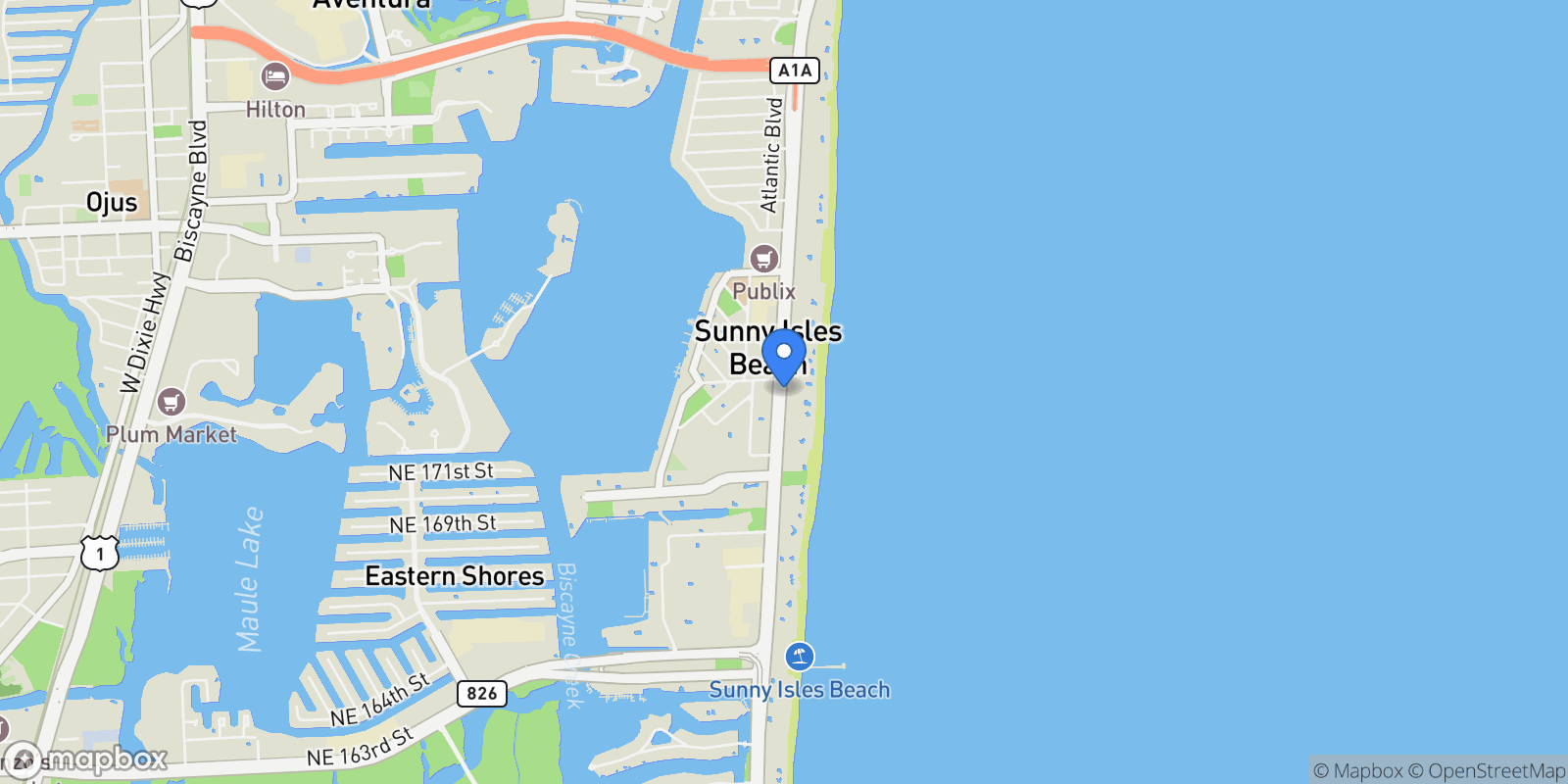 Map showing 17749 Collins Ave 1901, Golden Beach, Florida, United States.