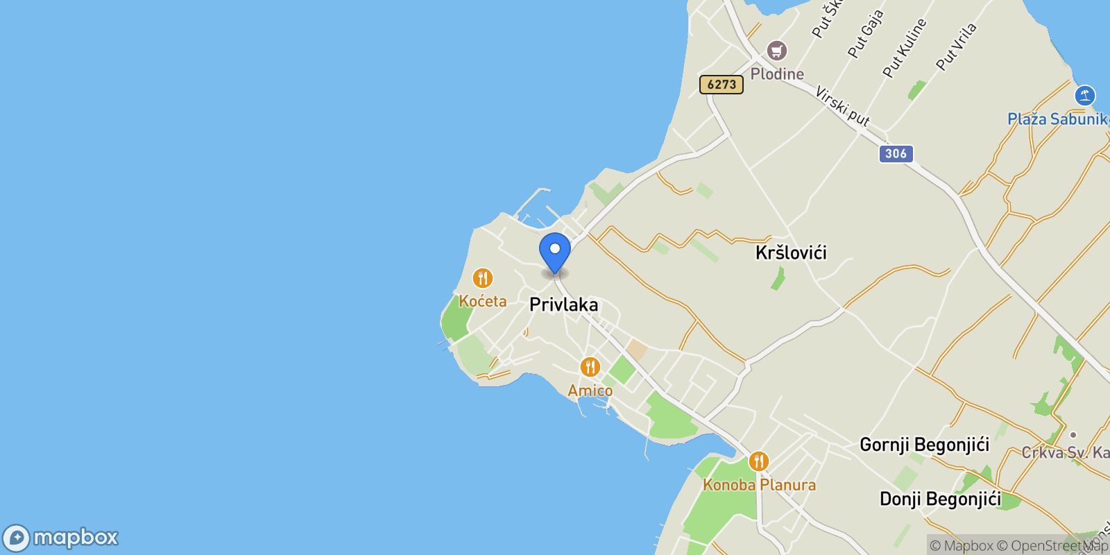 Map showing Privlaka, Croatia, Privlaka, Zadar County, Croatia.