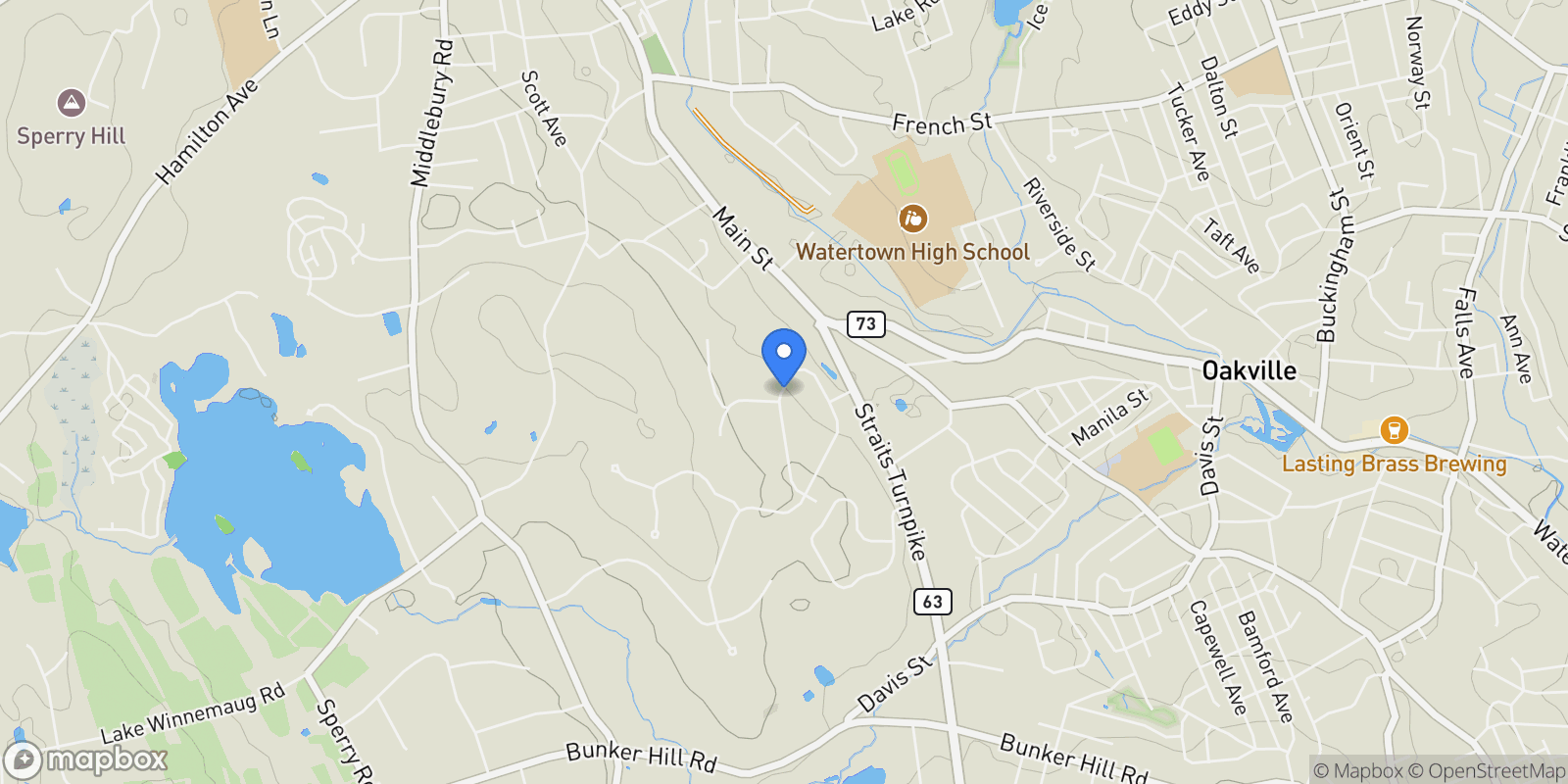 Map showing 191 Pond View Drive, Watertown, CT 06795, Watertown, Connecticut, United States.