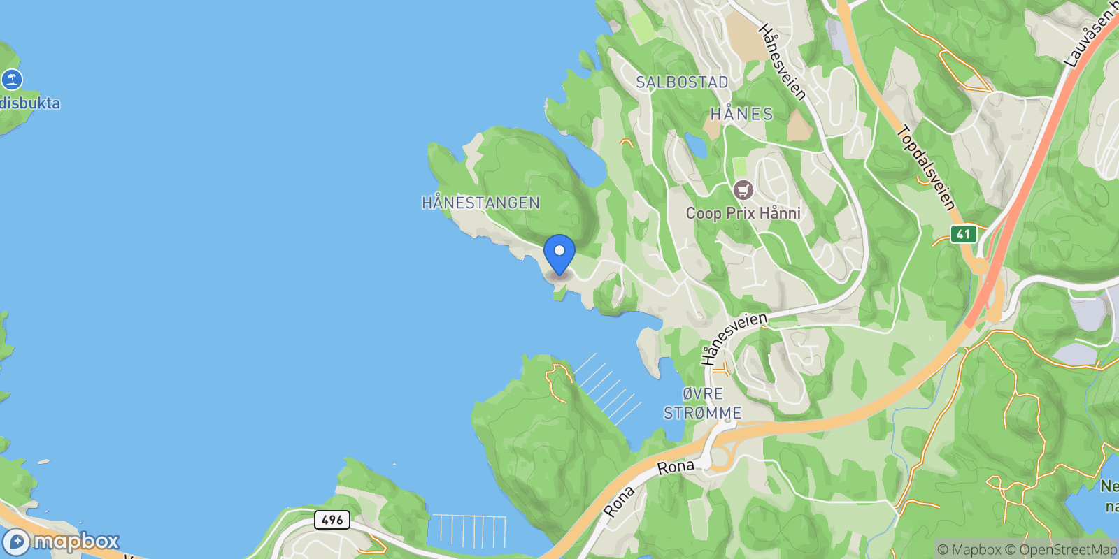 Map showing Hånestangen 45, 4635 Kristiansand, Norway, Hånes, Agder, Norway.