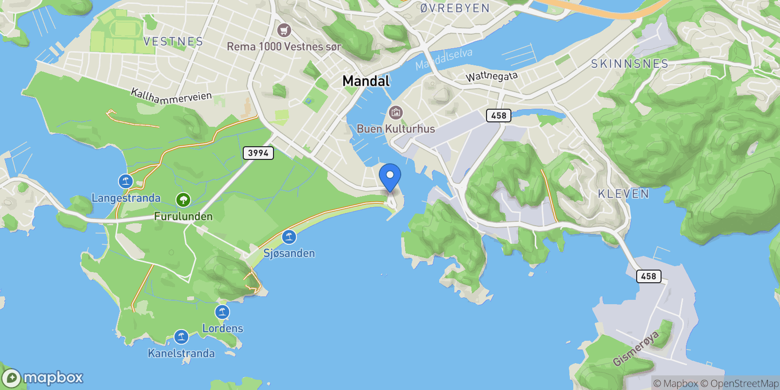 Map showing Hollendergata 2, 4514 Mandal, Norway, Sanden, Agder, Norway.